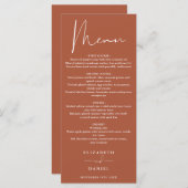 Elegante moderne script terracotta bruiloft diner menu (Voorkant / Achterkant)