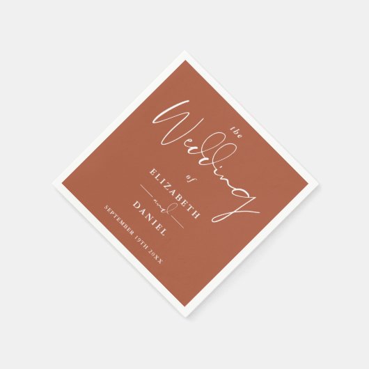 Elegante moderne script terracotta bruiloft servet (Hoek)