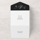 Elegante moderne script zwart-wit bruiloft all in one uitnodiging (Buitenkant)