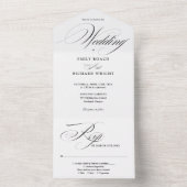 Elegante moderne script zwart-wit bruiloft all in one uitnodiging (Binnen)