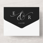 Elegante moderne script zwart-wit bruiloft all in one uitnodiging (Achterkant)
