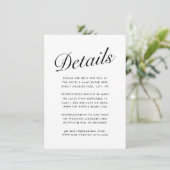 Elegante moderne script zwart-wit gastinfo kaart (Staand voorkant)