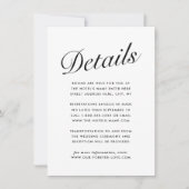 Elegante moderne script zwart-wit gastinfo kaart (Voorkant)