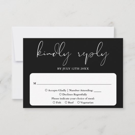 Elegante Moderne Script Zwart-Wit Huwelijk RSVP Kaartje (Voorkant)