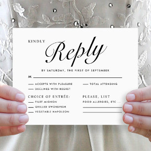 Elegante Moderne Script Zwart Wit Menu Keuze RSVP
