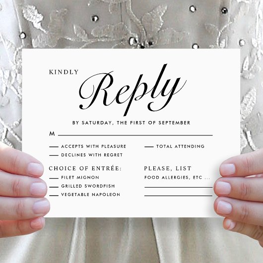Elegante Moderne Script Zwart Wit Menu Keuze RSVP