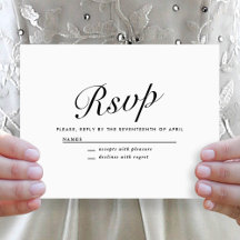 Elegante moderne script zwart + wit trouw-RSVP