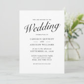 Elegante moderne script zwart + wit trouwuitnodigi feestdagenkaart (Staand voorkant)