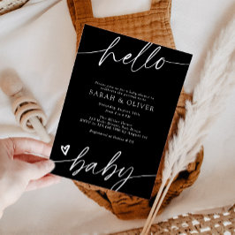 Elegante Moderne Script Zwart Witte Baby Shower Kaart