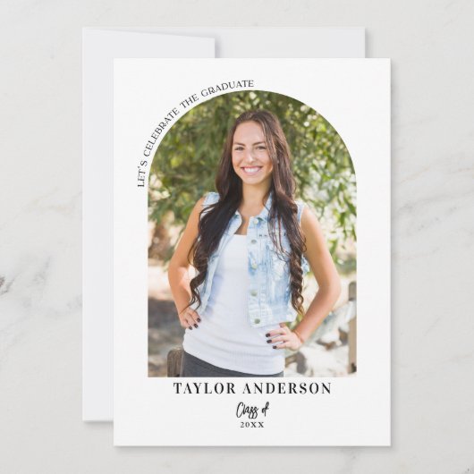 Elegante moderne scriptboog foto afstudeerfeest kaart (Voorkant)