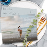 Elegante moderne scriptfoto Sla de trouwdatum op Aankondigingskaart<br><div class="desc">Moderne script kalligrafie met swish tail en uw favoriete foto bruiloft aankondiging opslaan van de datum briefkaart</div>