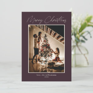Elegante moderne scriptie pruim twee foto kerst feestdagenkaart
