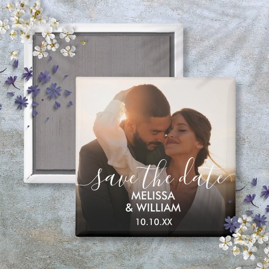 Elegante moderne scriptie trouwkaart save the date magneet