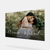 Elegante moderne scriptnamen Custom Photo Wedding Acryl Bord (Hoek)