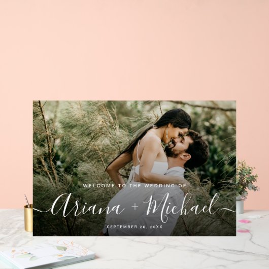 Elegante moderne scriptnamen Custom Photo Wedding Acryl Bord (Huwelijk)