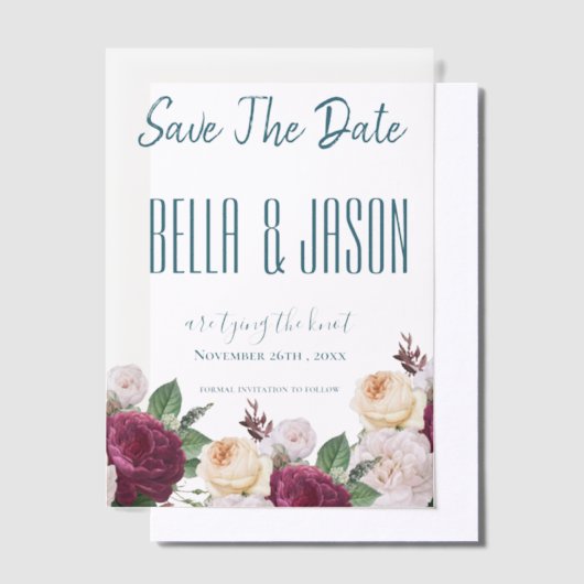 Elegante moderne scripttypografie Floral Wedding Vellum Uitnodigingen (Offset)