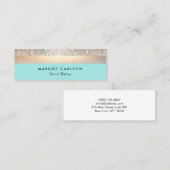 Elegante Moderne Sequin en Goud Gestreepte Turquoi Mini Visitekaartje (Voorkant / Achterkant)