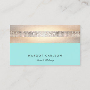 Elegante Moderne Sequin en Goud Gestreepte Turquoi Visitekaartje