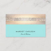 Elegante Moderne Sequin en Goud Gestreepte Turquoi Visitekaartje (Voorkant)