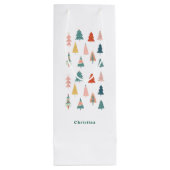 Elegante moderne set van groene kerstbomen wijn cadeautas (Achterkant)