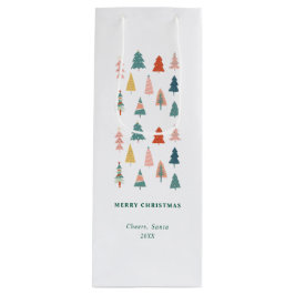 Elegante moderne set van groene kerstbomen wijn cadeautas