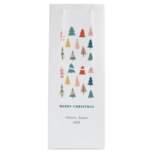 Elegante moderne set van groene kerstbomen wijn cadeautas (Voorkant)