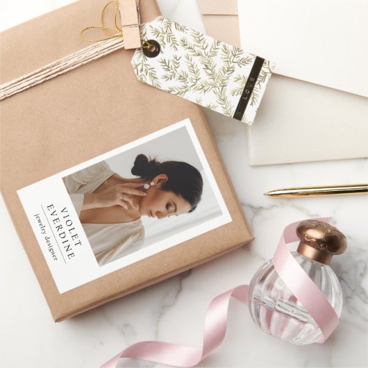 Elegante moderne sieraden designer foto rechthoekige sticker (Geschenken)