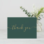 Elegante moderne simpele script in smaragd en goud bedankkaart (Staand voorkant)