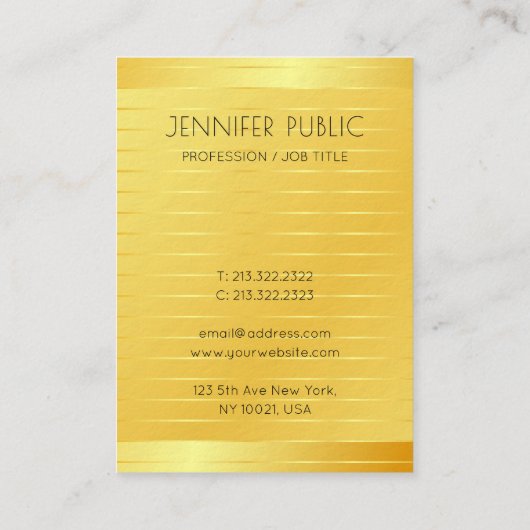 Elegante moderne Sjabloon Faux Gold Premium dik Visitekaartje (Achterkant)