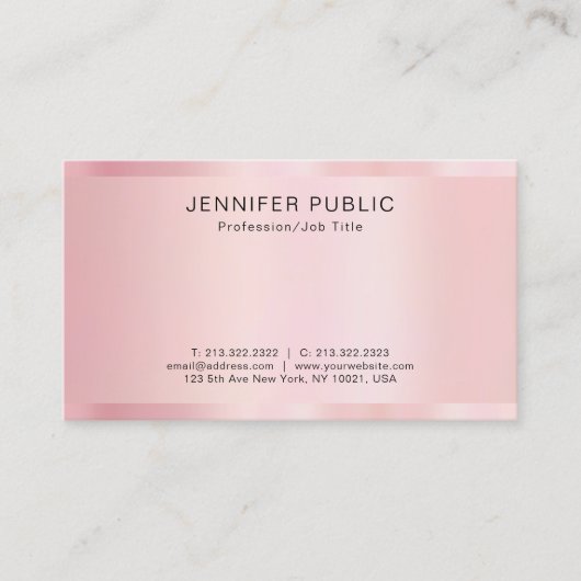 Elegante Moderne Sjabloon Rose Goud Professioneel Visitekaartje (Voorkant)
