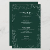 Elegante moderne smaragd groen blad bruiloft menu (Voorkant / Achterkant)