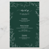 Elegante moderne smaragd groen blad bruiloft menu (Voorkant)