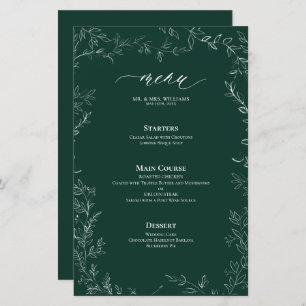 Elegante moderne smaragd groen blad bruiloft menu