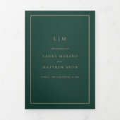Elegante Moderne Smaragd Monogram Eenvoudige Bruil Drieluik Uitnodiging (Cover)
