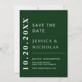 Elegante moderne smaragdgroene eenvoudige trouwfot save the date (Voorkant)
