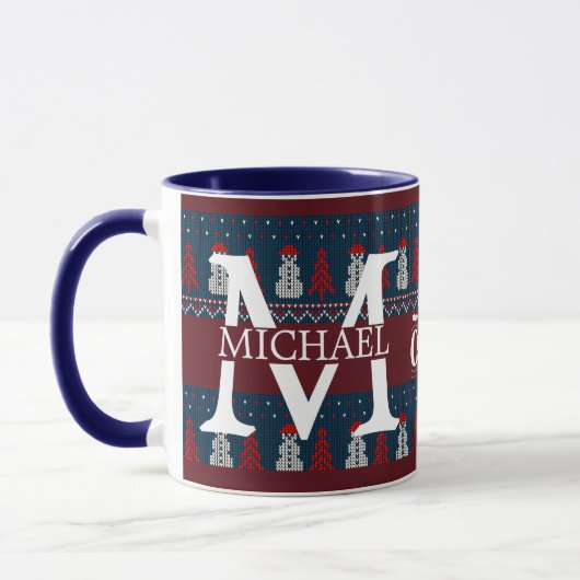 Elegante Moderne Sneeuwman Monogram Kerstvakantie Mok (Links)