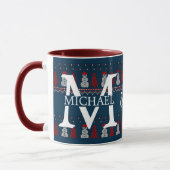 Elegante Moderne Sneeuwman Monogram Kerstvakantie Mok (Links)