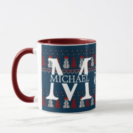 Elegante Moderne Sneeuwman Monogram Kerstvakantie Mok