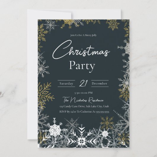 Elegante moderne sneeuwvlok Dark Navy kerstfeest Kaart (Voorkant)