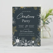 Elegante moderne sneeuwvlok Dark Navy kerstfeest Kaart (Staand voorkant)