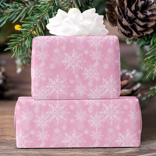 Elegante moderne sneeuwvlok patroon roze Kerstmis Cadeaupapier