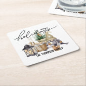 Elegante moderne stijl met script Waterverf Santa Kartonnen Onderzetters (Schuin)