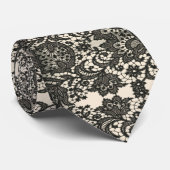 Elegante moderne stijlvolle  beige zwarte kant stropdas (Opgerold)