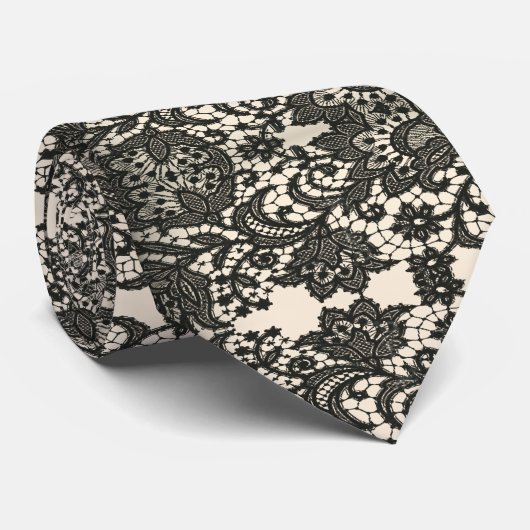 Elegante moderne stijlvolle  beige zwarte kant stropdas (Opgerold)