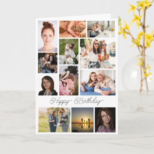 Elegante moderne stijlvolle Happy Birthday Collage Kaart (Gele Bloem)