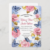 Elegante Moderne Stof Roze Roos Bloem Kaart (Voorkant / Achterkant)