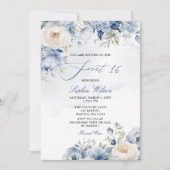 Elegante moderne stoffige blauwe bloem zoet 16 kaart (Voorkant)