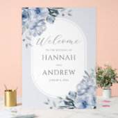 Elegante moderne stoffige blauwe bloemen bruiloft  acryl bord (Huwelijk)