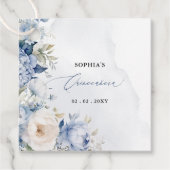 Elegante moderne stoffige blauwe bloemen Quinceañe Bedankjes Labels (Voorkant)