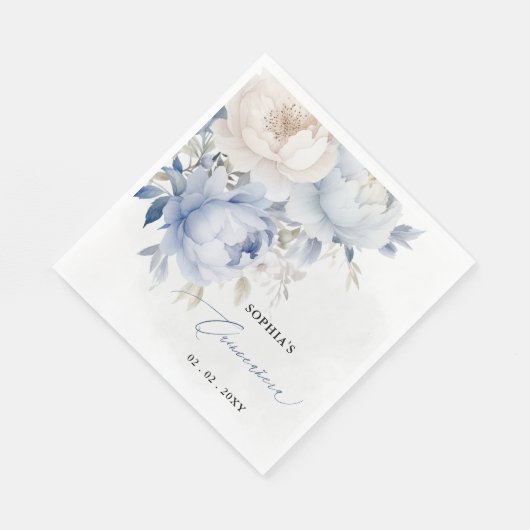 Elegante moderne stoffige blauwe bloemen Quinceañe Servet (Hoek)